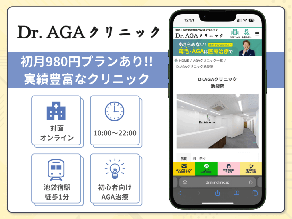 Dr.AGAクリニック池袋院は初月980円のプランで予算内のAGA治療を始めやすい