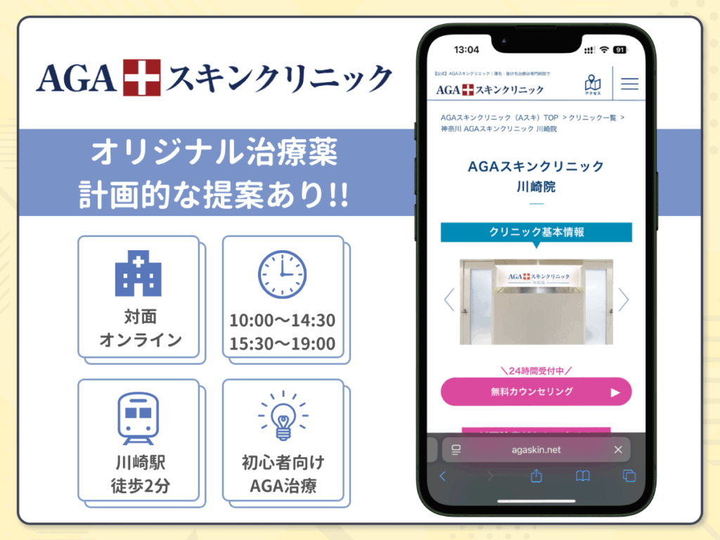 AGAスキンクリニック川崎院はAGA治療に特化した実績豊富なクリニック