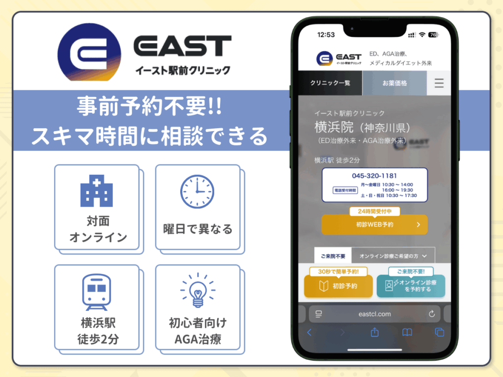 イースト駅前クリニック横浜院は横浜駅からアクセスがよく気軽に相談ができる